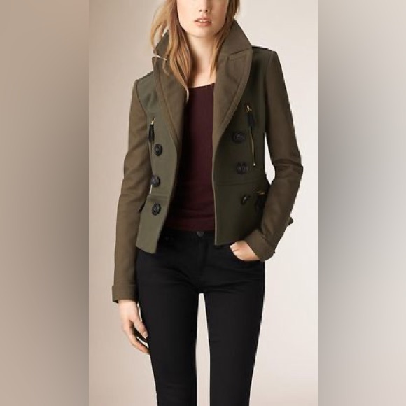 Burberry Brit Olive Double-BreastedJacket Size 4 - Picture 1 of 16